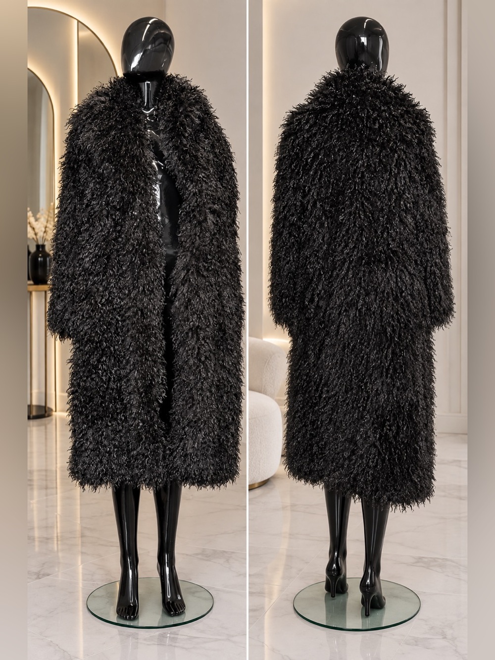 Black Luxe Shaggy Long Coat - Picture 2 of 2